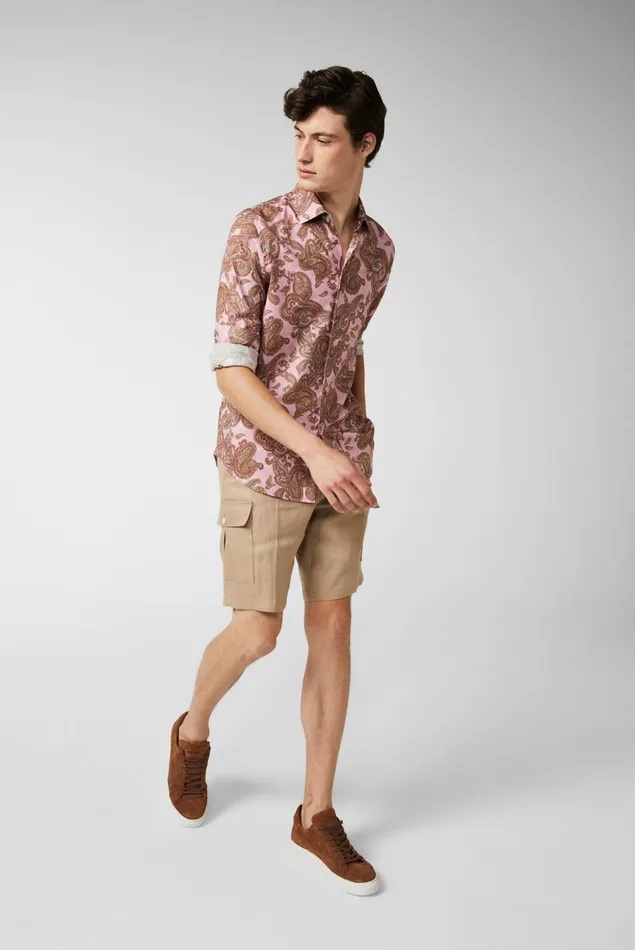 Van Laack Casual Shirts Men Textured Cotton Shirt With Vintage Paysley Print And Piping Details Pink Van Laack Casual Shirts Men Textured Cotton Shirt With Vintage Paysley Print And Piping Details Pink
