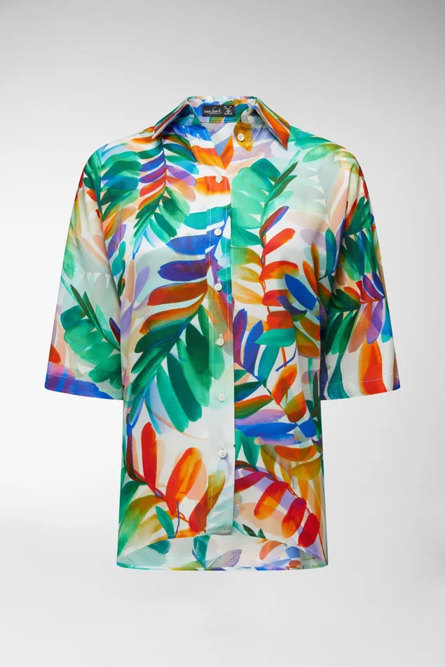 Van Laack Festive Blouses Women Watercolor Leaf Print Viscose Dolman Blouse