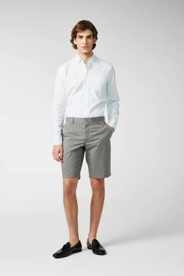 Van Laack Jeans and Pants Men Gray Stretch Cotton Slim Fit Shorts Van Laack Jeans and Pants Men Gray Stretch Cotton Slim Fit Shorts