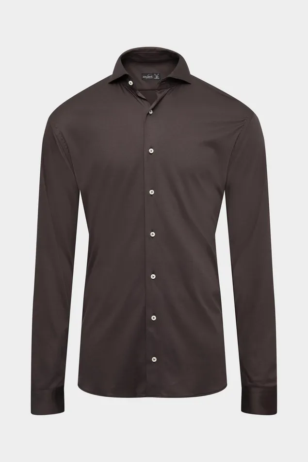 Van Laack Jersey Shirts Men Swiss Cotton Jersey Shirt With Spread Collar Brown Van Laack Jersey Shirts Men Swiss Cotton Jersey Shirt With Spread Collar Brown