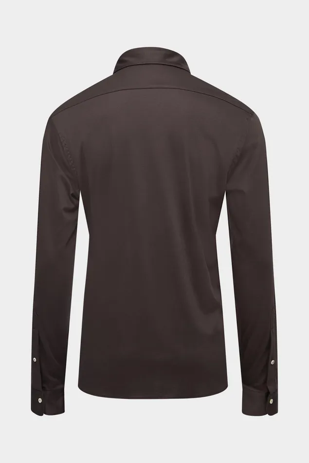 Van Laack Jersey Shirts Men Swiss Cotton Jersey Shirt With Spread Collar Brown Van Laack Jersey Shirts Men Swiss Cotton Jersey Shirt With Spread Collar Brown