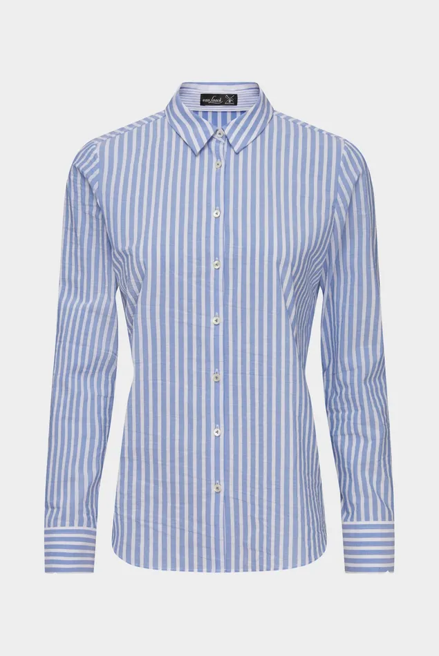 Van Laack Meisterwerk Blouses Women Cotton Dobby Blue Striped Shirt Blouse