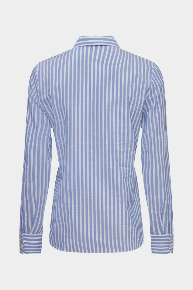 Van Laack Meisterwerk Blouses Women Cotton Dobby Blue Striped Shirt Blouse