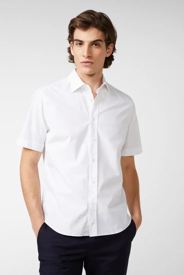 Van Laack Short Sleeve Shirts Men Light Cotton Shirt With Stretch Shirt Sleeves Wihte