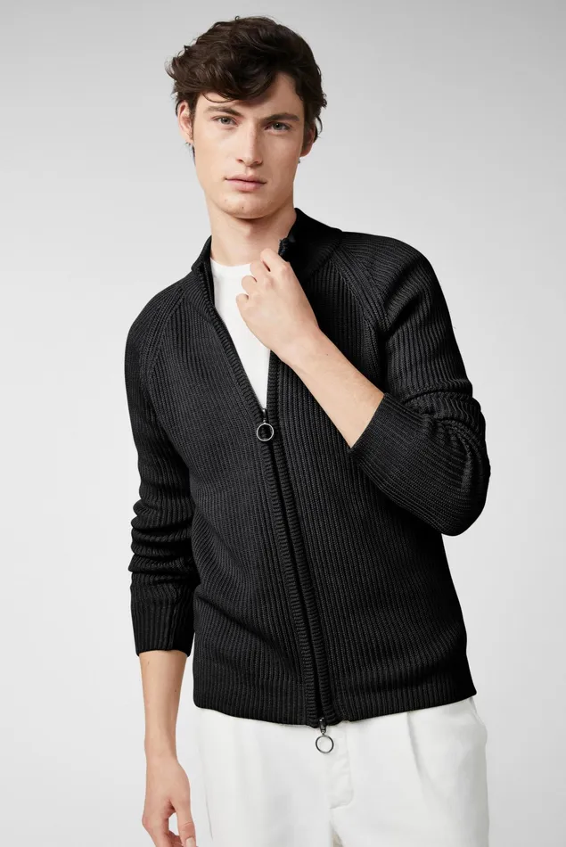 Van Laack Sweaters and Cardigans Men Cardigan Made Of Mercerized Cotton And Linen With A 2way Zip Blue
