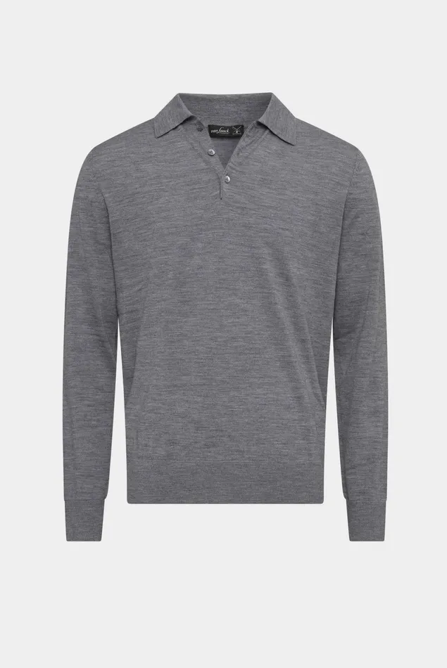 Van Laack Sweaters and Cardigans Men Knitted Longsleeve Poloshirt 100 Merino Wool