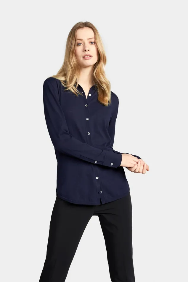 Van Laack Sweaters and Cardigans Women Highquality Knit Shirt Made From Ultrafine Merino Yarn Blue