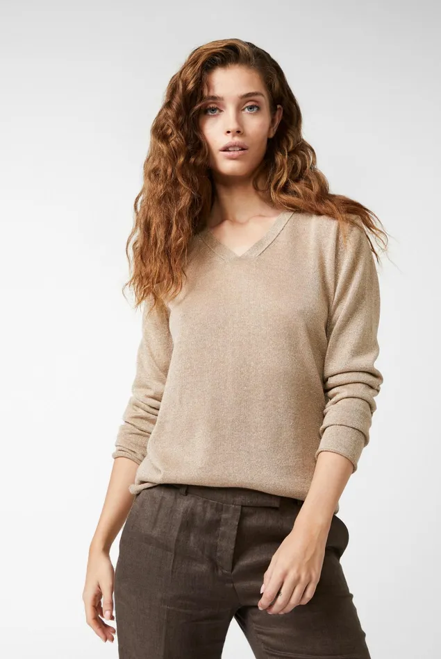 Van Laack Sweaters and Cardigans Women Vneck Sweater In Mercerized Cottonlinenlurex Blend Beige034034
