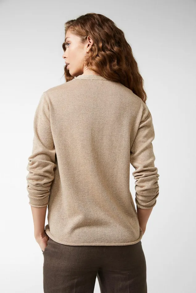 Van Laack Sweaters and Cardigans Women Vneck Sweater In Mercerized Cottonlinenlurex Blend Beige034034 Van Laack Sweaters and Cardigans Women Vneck Sweater In Mercerized Cottonlinenlurex Blend Beige034034