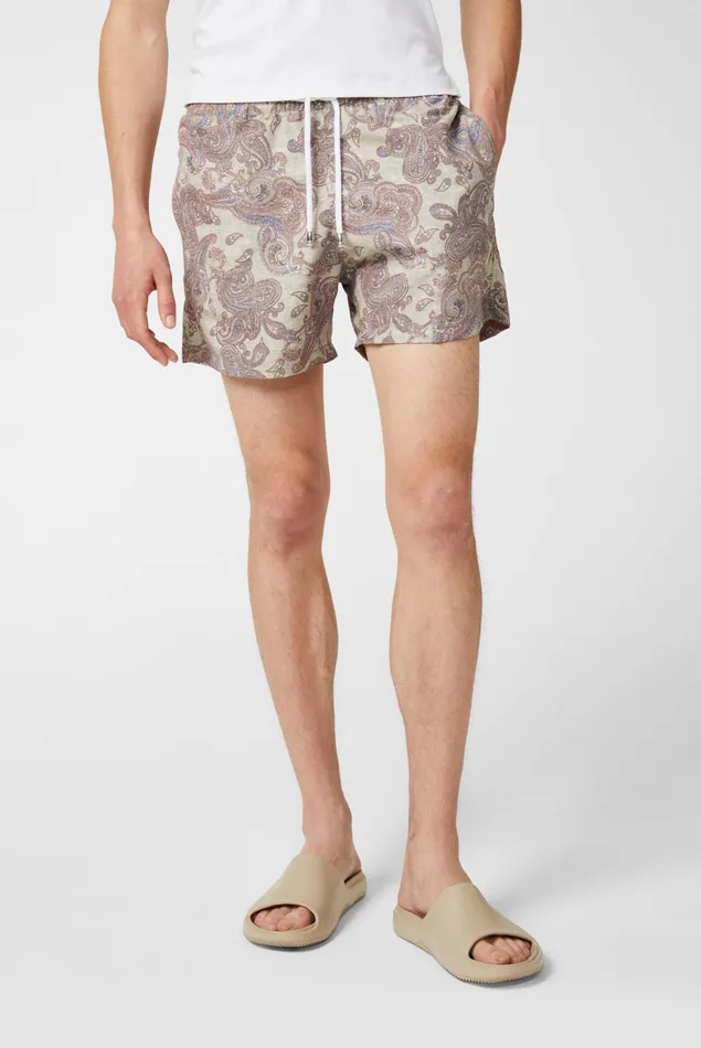 Van Laack Swimwear Men Swim Shorts With Floral Paysley Motif Beige