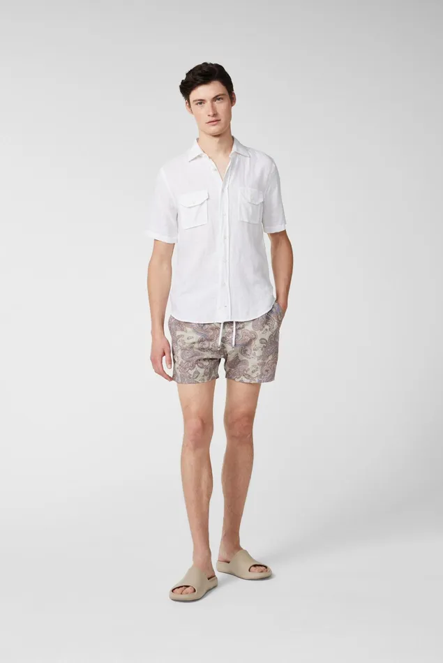 Van Laack Swimwear Men Swim Shorts With Floral Paysley Motif Beige Van Laack Swimwear Men Swim Shorts With Floral Paysley Motif Beige