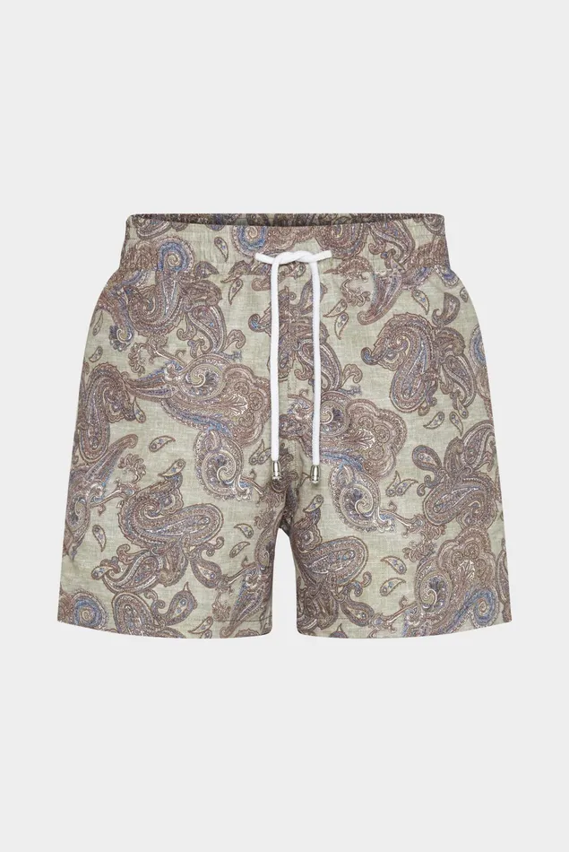 Van Laack Swimwear Men Swim Shorts With Floral Paysley Motif Beige Van Laack Swimwear Men Swim Shorts With Floral Paysley Motif Beige