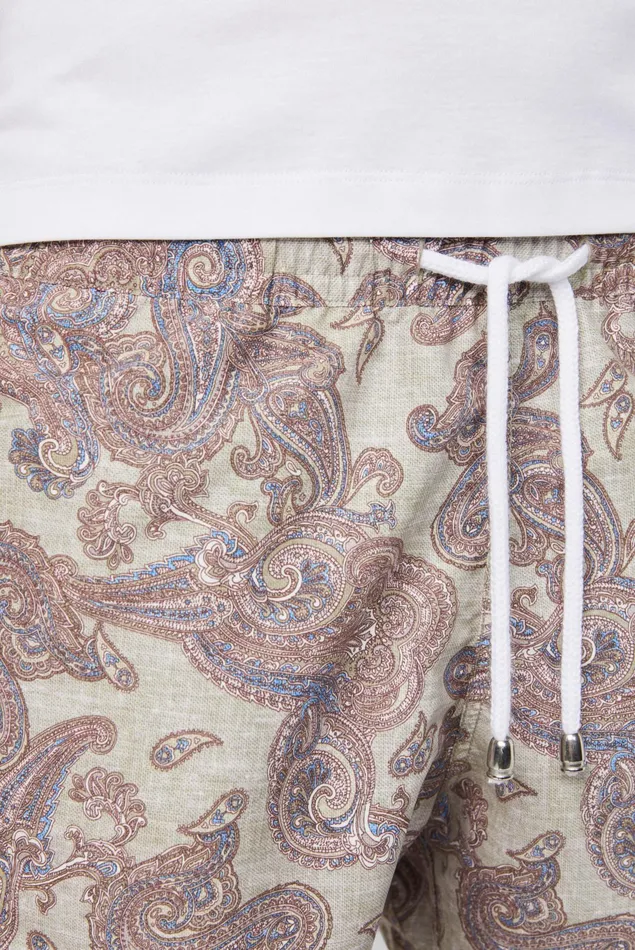 Van Laack Swimwear Men Swim Shorts With Floral Paysley Motif Beige Van Laack Swimwear Men Swim Shorts With Floral Paysley Motif Beige