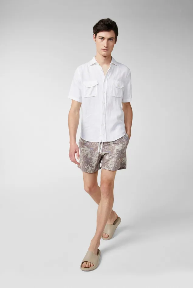 Van Laack Swimwear Men Swim Shorts With Floral Paysley Motif Beige Van Laack Swimwear Men Swim Shorts With Floral Paysley Motif Beige