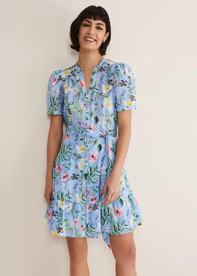 Velma Cotton Floral Mini Dress Blue Women Phase Eight Dresses