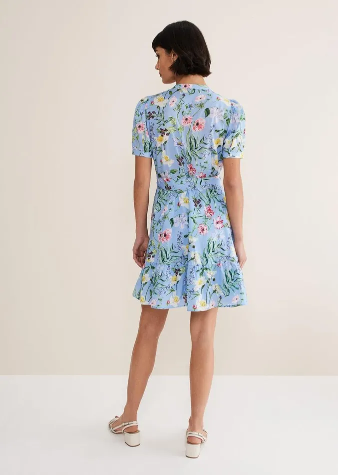 Velma Cotton Floral Mini Dress Blue Women Phase Eight Dresses