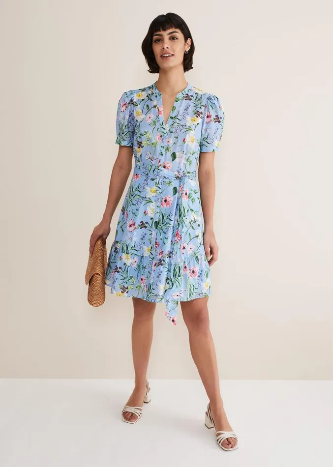 Velma Cotton Floral Mini Dress Blue Women Phase Eight Dresses