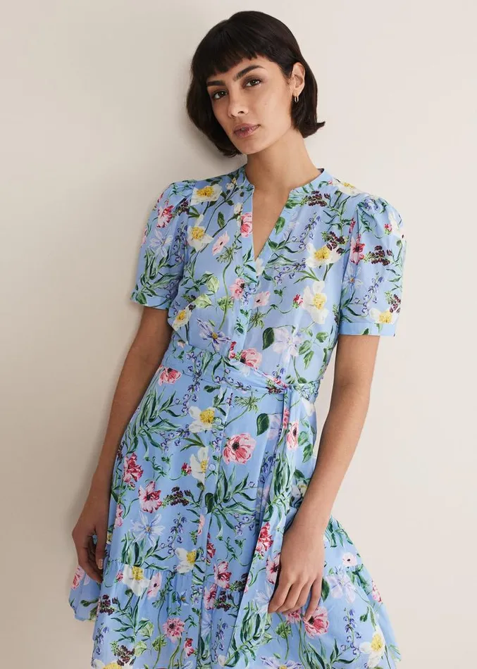Velma Cotton Floral Mini Dress Blue Women Phase Eight Dresses