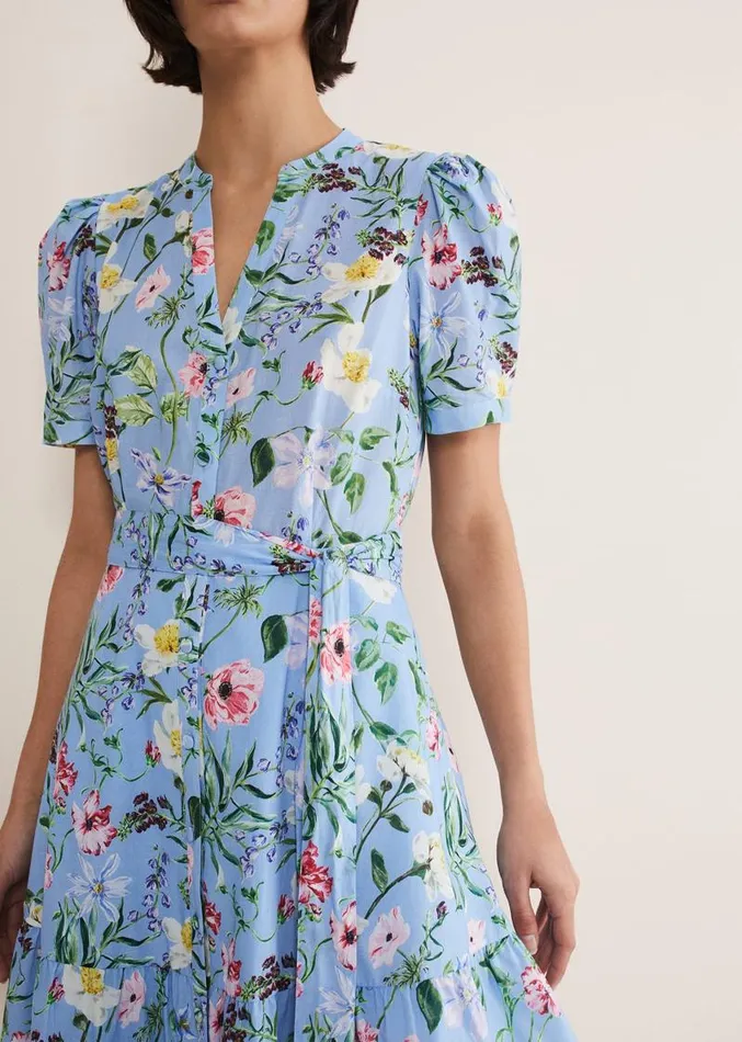Velma Cotton Floral Mini Dress Blue Women Phase Eight Dresses
