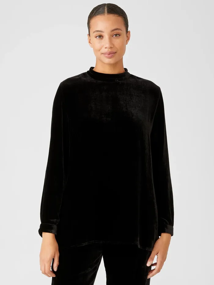 Velvet Mock Neck Top Black Women Eileen Fisher Tops and Tees