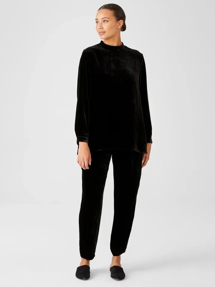 Velvet Mock Neck Top Black Women Eileen Fisher Tops and Tees