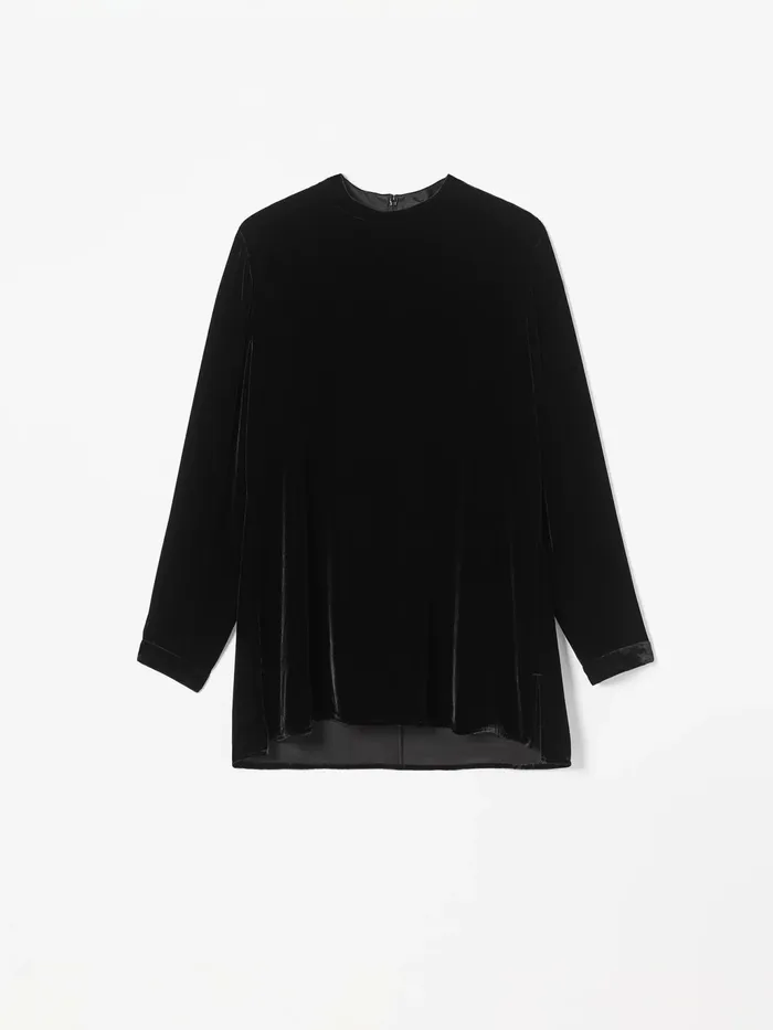 Velvet Mock Neck Top Black Women Eileen Fisher Tops and Tees