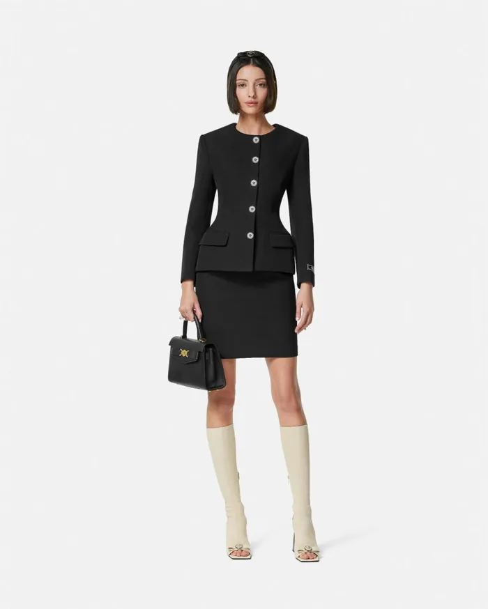 Versace Blazer and Jackets Grain De Poudre Hourglass Jacket Black 8211 Women