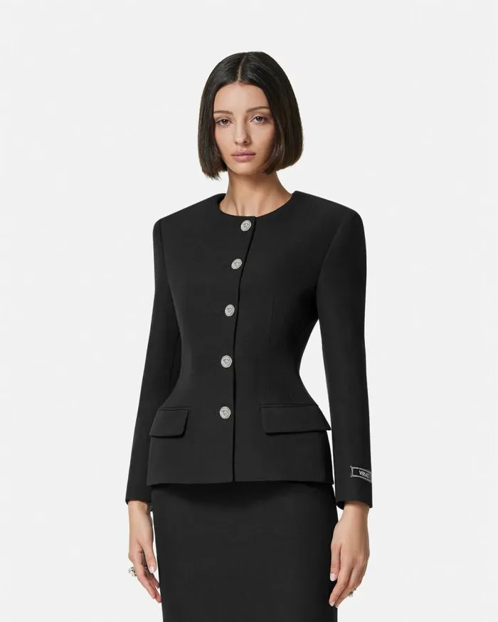 Versace Blazer and Jackets Grain De Poudre Hourglass Jacket Black 8211 Women