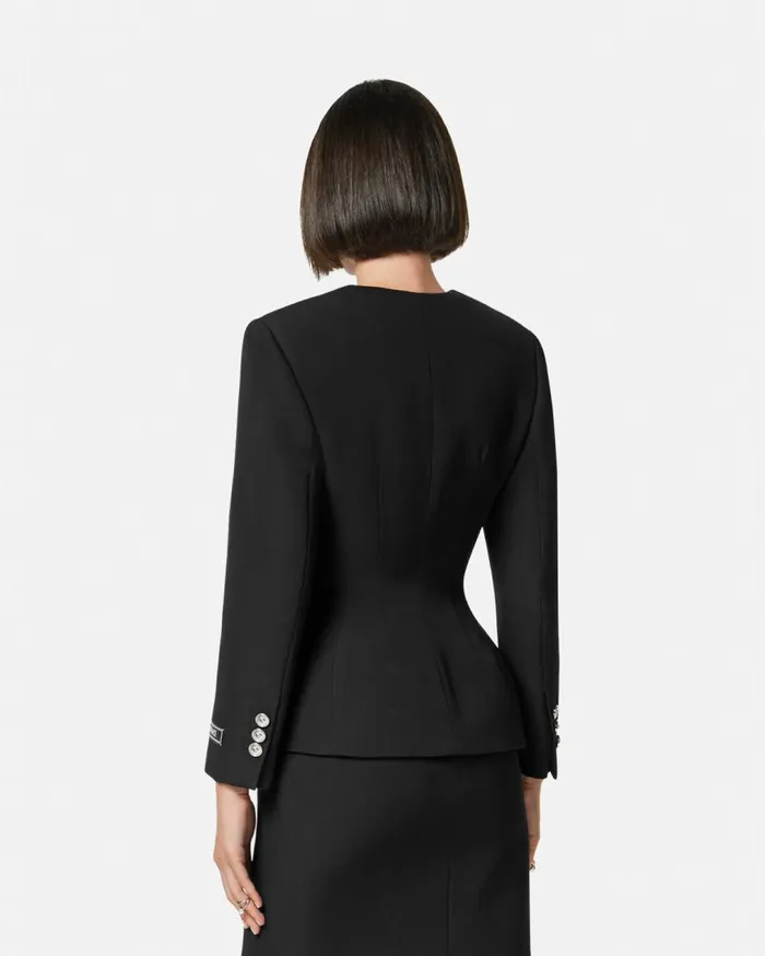Versace Blazer and Jackets Grain De Poudre Hourglass Jacket Black 8211 Women