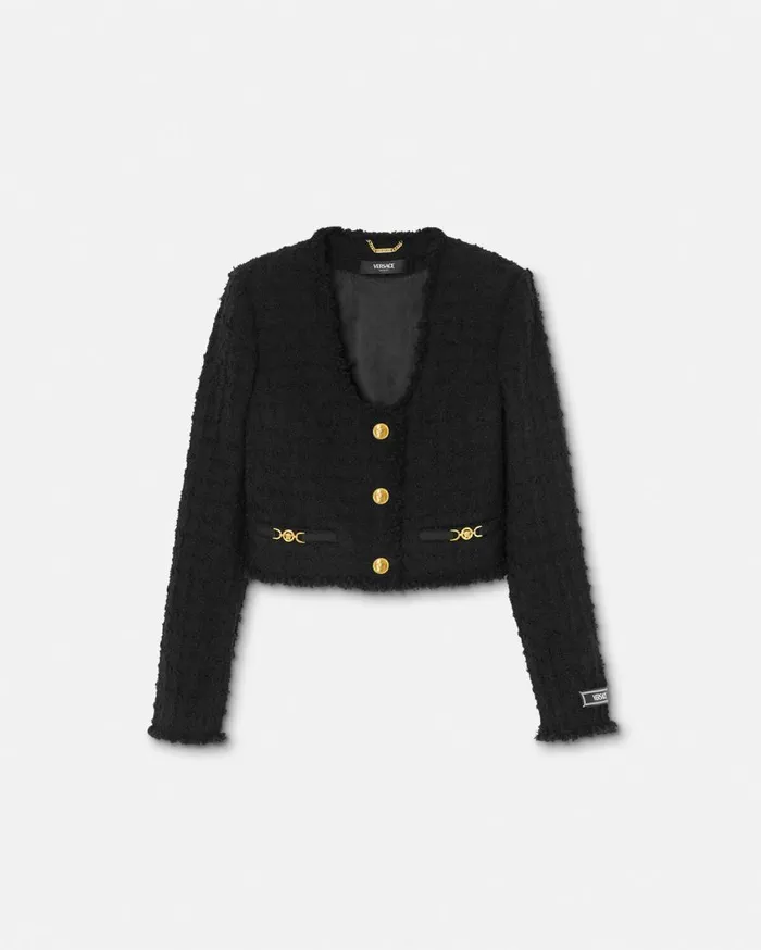 Versace Blazer and Jackets Heritage Tweed Crop Cardigan Jacket Black 8211 Women