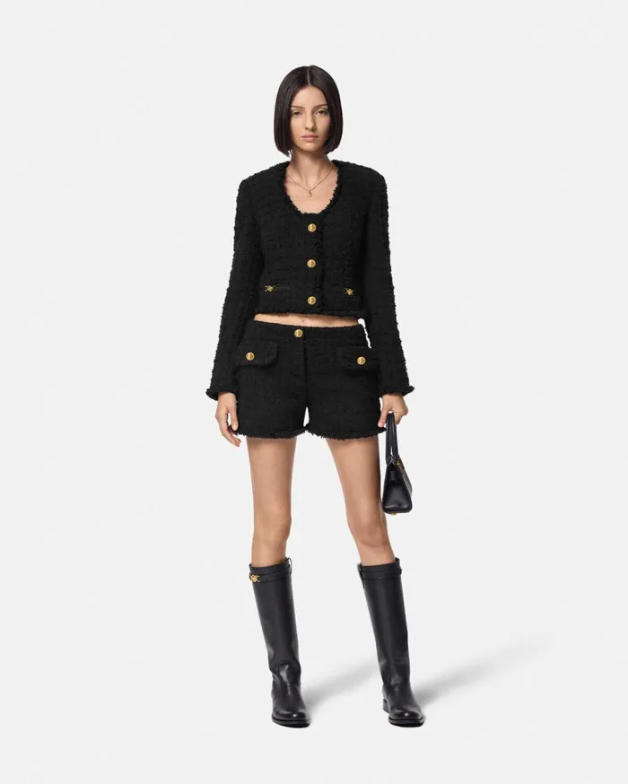 Versace Blazer and Jackets Heritage Tweed Crop Cardigan Jacket Black 8211 Women