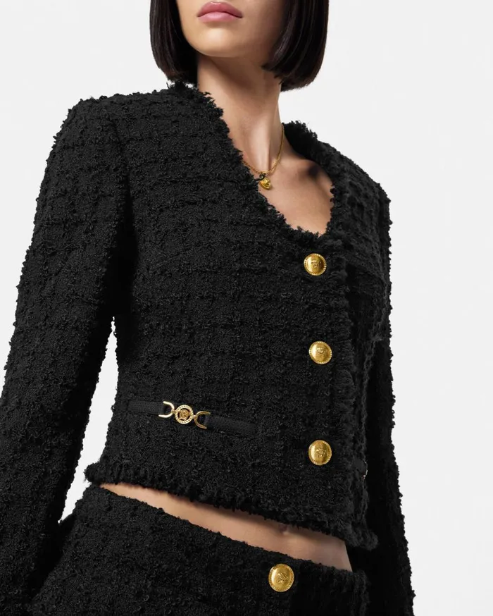 Versace Blazer and Jackets Heritage Tweed Crop Cardigan Jacket Black 8211 Women