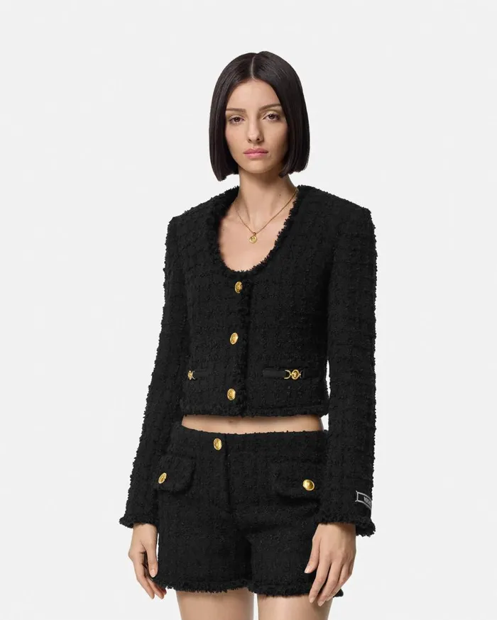 Versace Blazer and Jackets Heritage Tweed Crop Cardigan Jacket Black 8211 Women