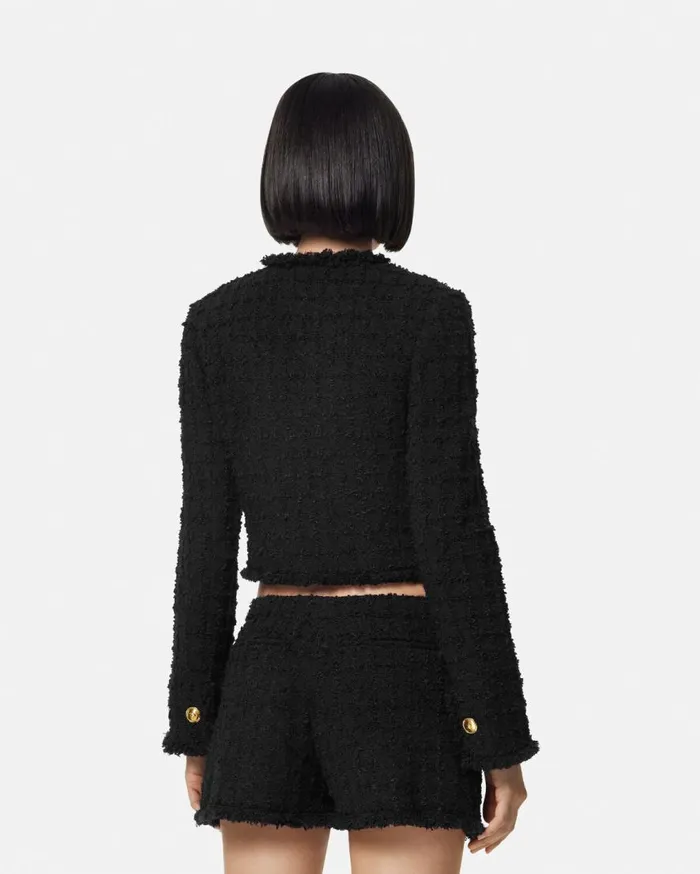 Versace Blazer and Jackets Heritage Tweed Crop Cardigan Jacket Black 8211 Women