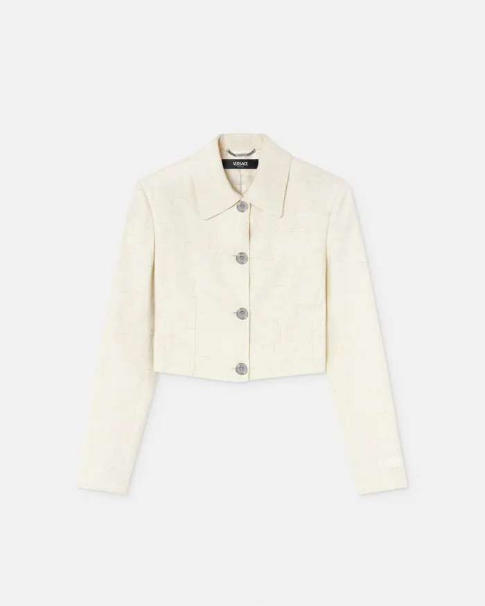 Versace Blazer and Jackets Malfil SilkBlend Crop Jacket White 8211 Women