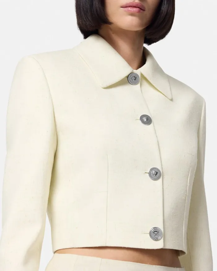 Versace Blazer and Jackets Malfil SilkBlend Crop Jacket White 8211 Women
