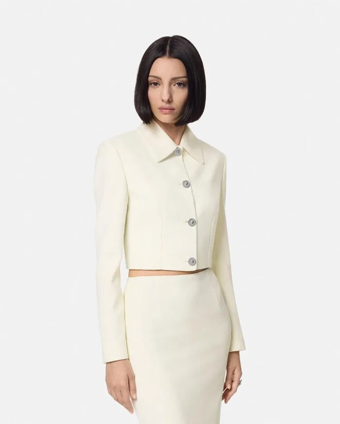 Versace Blazer and Jackets Malfil SilkBlend Crop Jacket White 8211 Women