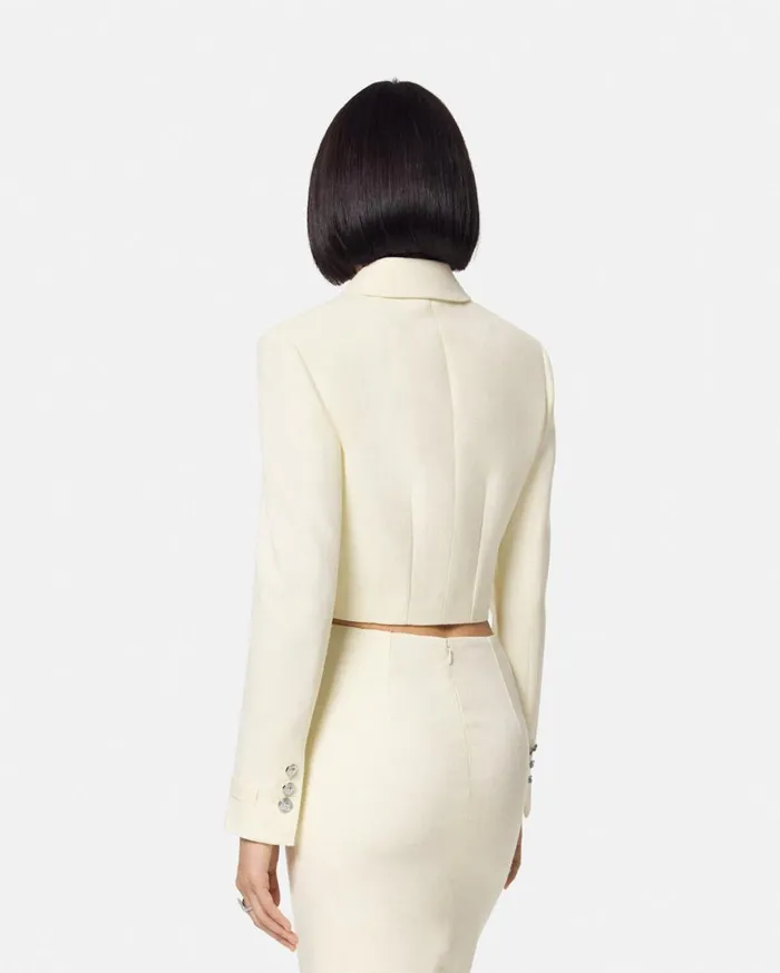 Versace Blazer and Jackets Malfil SilkBlend Crop Jacket White 8211 Women