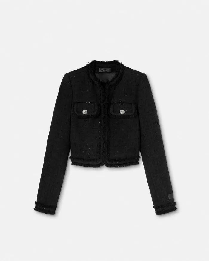 Versace Blazer and Jackets Tweed Cardigan Jacket Black 8211 Women