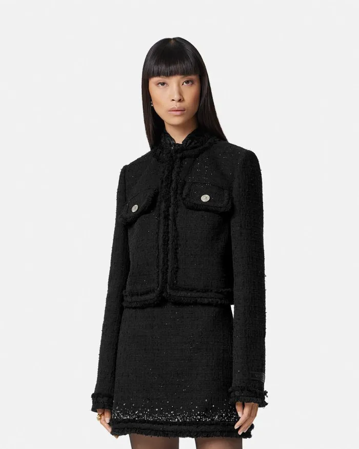 Versace Blazer and Jackets Tweed Cardigan Jacket Black 8211 Women Versace Blazer and Jackets Tweed Cardigan Jacket Black 8211 Women