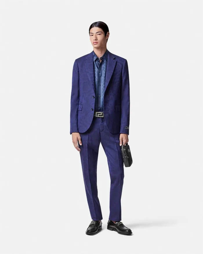 Versace Blazers and Suits Barocco Jacquard Wool Pants Blue 8211 Men Versace Blazers and Suits Barocco Jacquard Wool Pants Blue 8211 Men