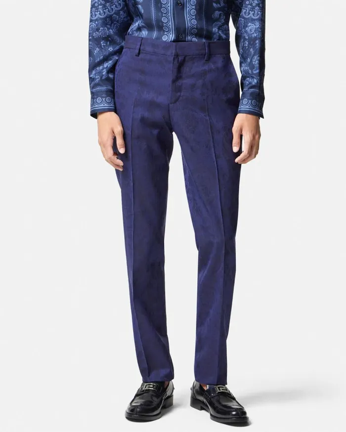 Versace Blazers and Suits Barocco Jacquard Wool Pants Blue 8211 Men Versace Blazers and Suits Barocco Jacquard Wool Pants Blue 8211 Men