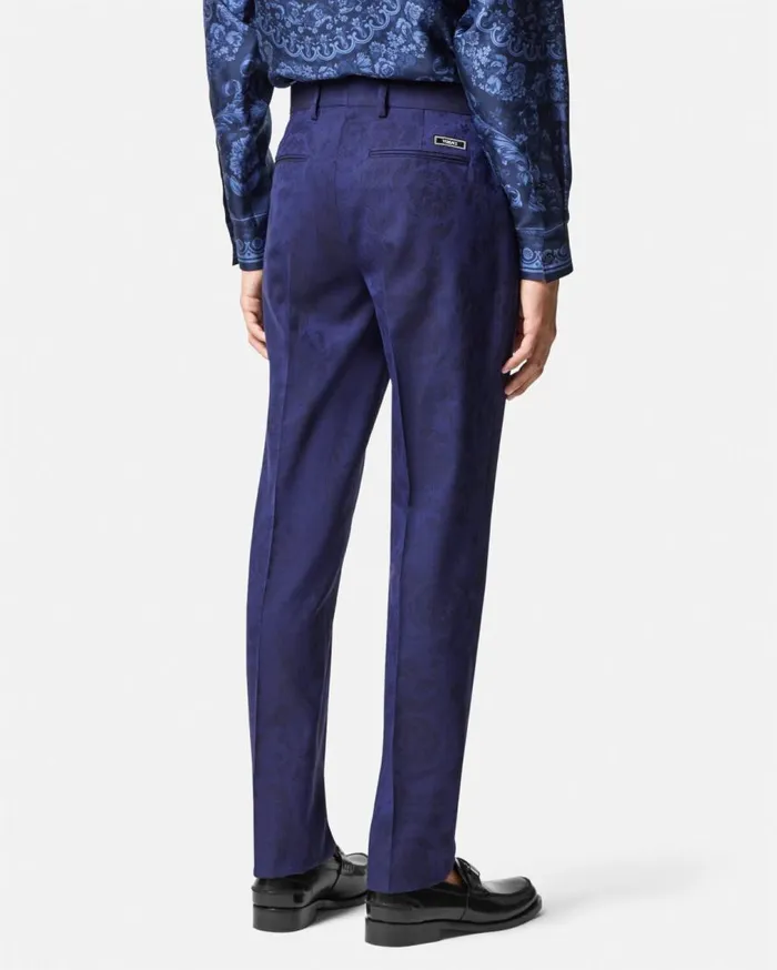 Versace Blazers and Suits Barocco Jacquard Wool Pants Blue 8211 Men Versace Blazers and Suits Barocco Jacquard Wool Pants Blue 8211 Men