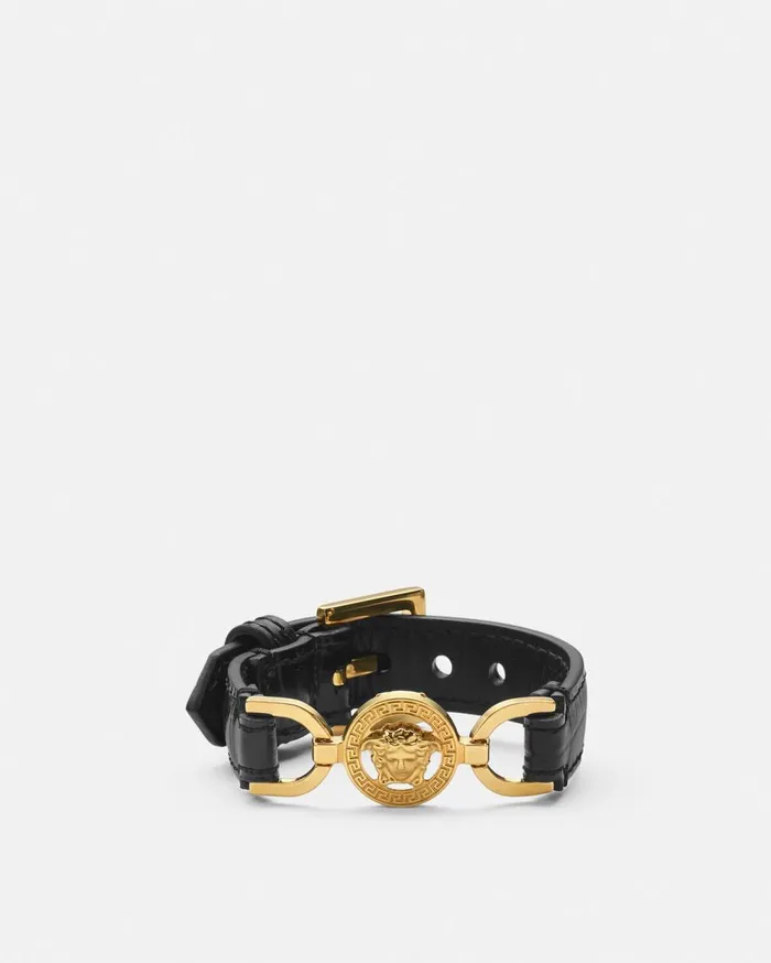 Versace Bracelets Medusa 03995 CrocEffect Leather Bracelet Blackgold 8211 WomenMen
