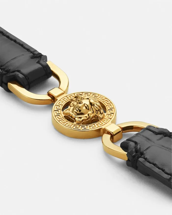 Versace Bracelets Medusa 03995 CrocEffect Leather Bracelet Blackgold 8211 WomenMen Versace Bracelets Medusa 03995 CrocEffect Leather Bracelet Blackgold 8211 WomenMen