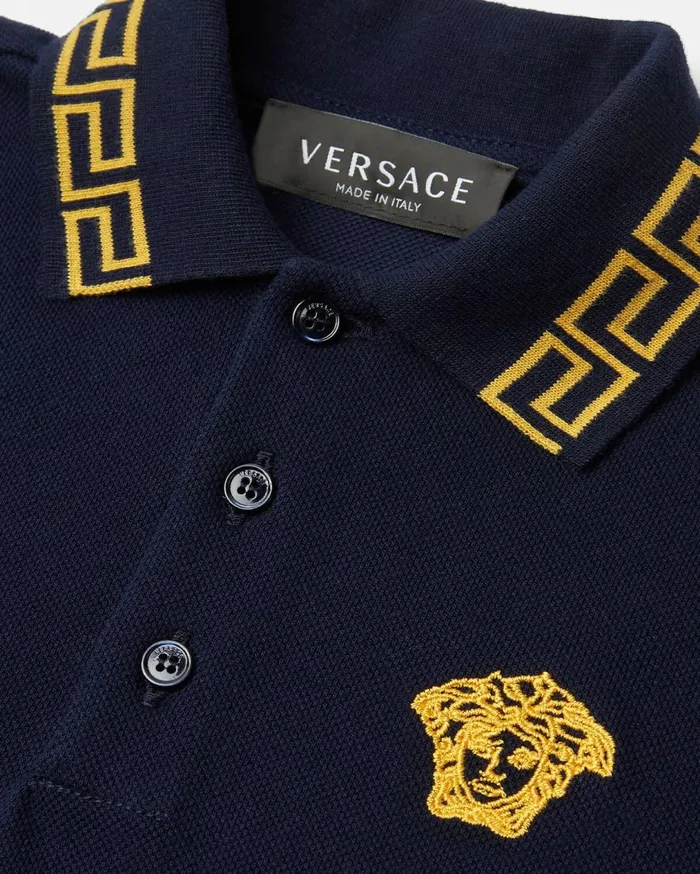 Versace Clothing Embroidered Greca Kids Polo Shirt Bluegold 8211 Children
