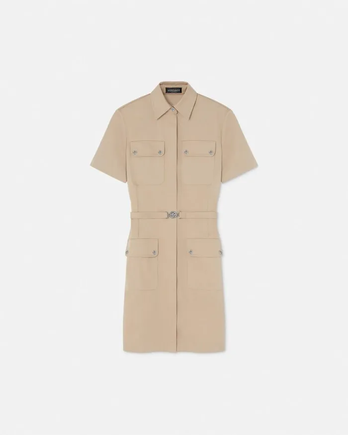 Versace Dresses Cargo Gabardine Mini Shirt Dress Beige 8211 Women