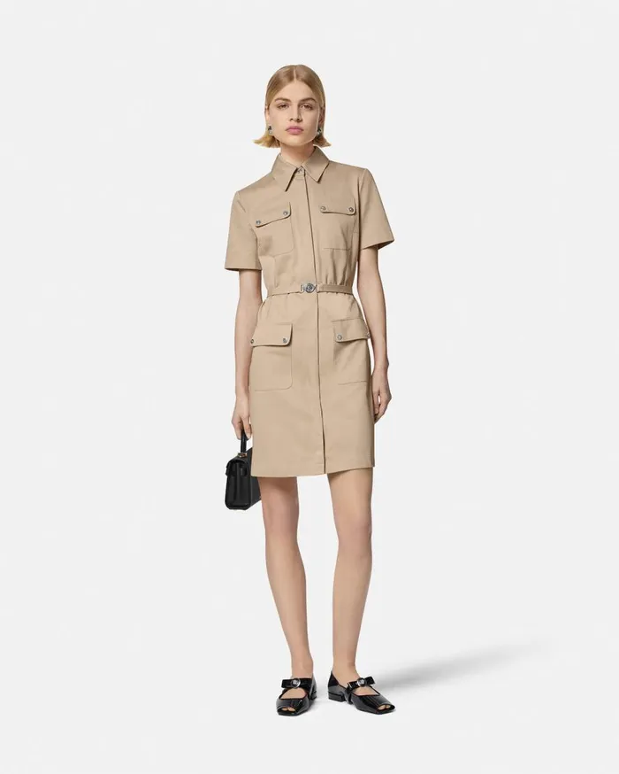 Versace Dresses Cargo Gabardine Mini Shirt Dress Beige 8211 Women