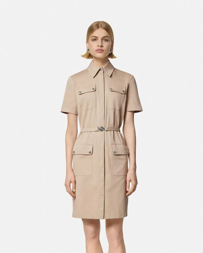 Versace Dresses Cargo Gabardine Mini Shirt Dress Beige 8211 Women