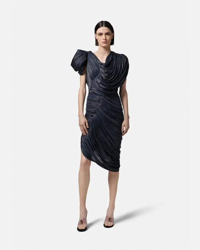 Versace Dresses Draped Pleated Midi Dress Blue 8211 Women Versace Dresses Draped Pleated Midi Dress Blue 8211 Women